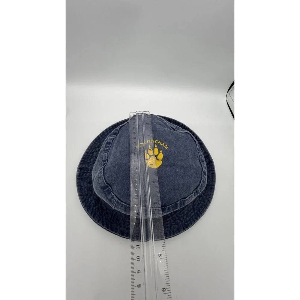 Vintage Nottingham Paw Print Denim Bucket Hat Blue Yellow Embroidered Y2K Colleg - Picture 6 of 7